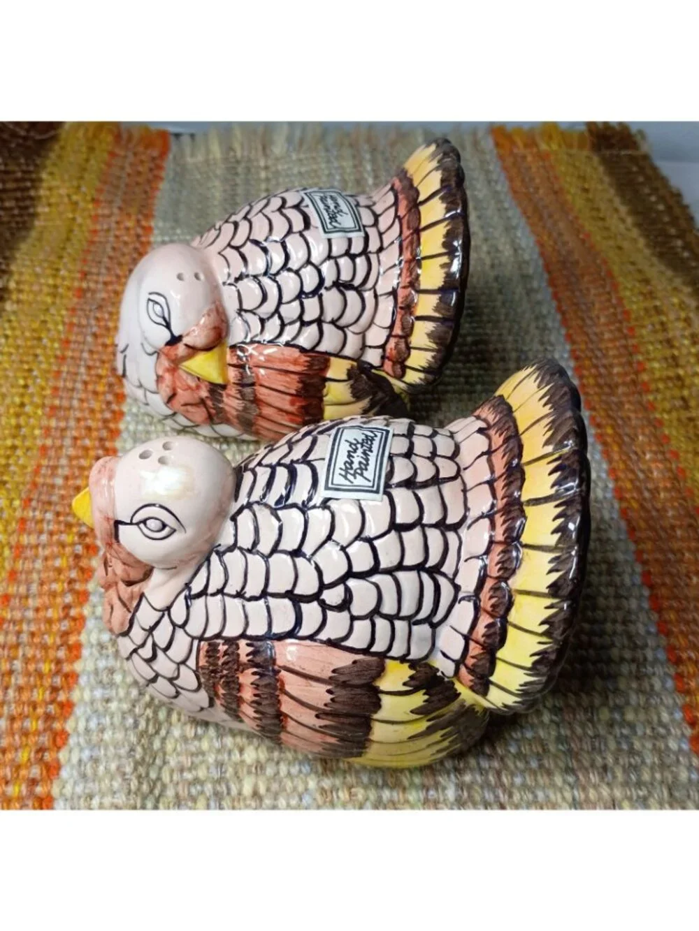 Fitz & Floyd Large Ceramic Turkey Salt & Pepper Shakers Handpainted Thanksgiving